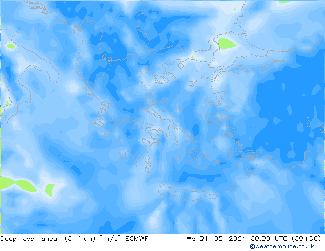 Deep layer shear (0-1km) ECMWF St 01.05.2024 00 UTC