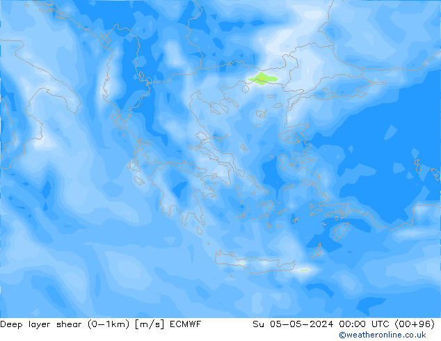 Deep layer shear (0-1km) ECMWF Su 05.05.2024 00 UTC