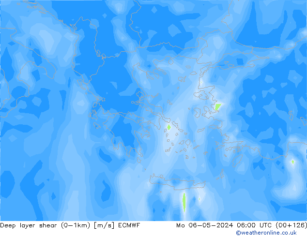 Deep layer shear (0-1km) ECMWF Po 06.05.2024 06 UTC