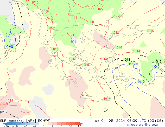 SLP tendency ECMWF We 01.05.2024 06 UTC