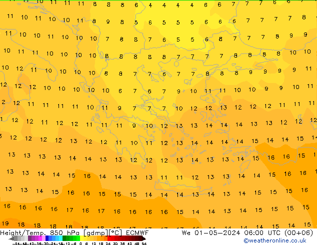 Height/Temp. 850 hPa ECMWF Qua 01.05.2024 06 UTC