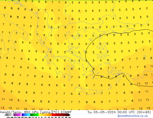 Height/Temp. 850 hPa ECMWF nie. 05.05.2024 00 UTC