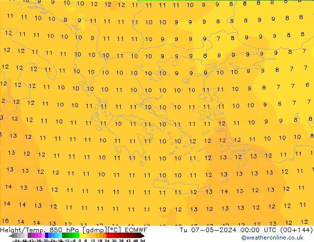 Height/Temp. 850 hPa ECMWF Di 07.05.2024 00 UTC