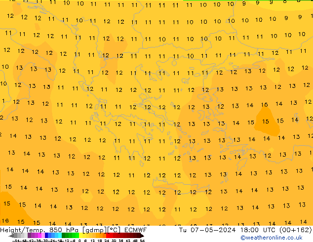 Géop./Temp. 850 hPa ECMWF mar 07.05.2024 18 UTC