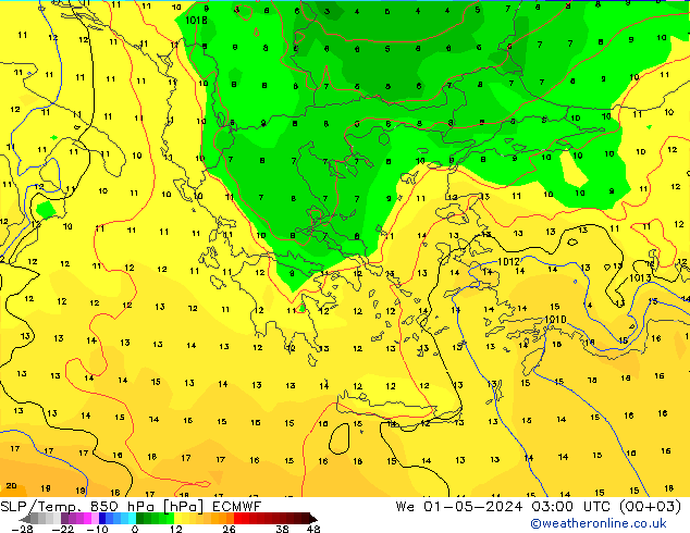 SLP/Temp. 850 hPa ECMWF St 01.05.2024 03 UTC