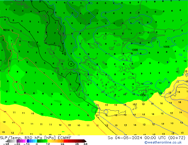 SLP/Temp. 850 hPa ECMWF Sáb 04.05.2024 00 UTC