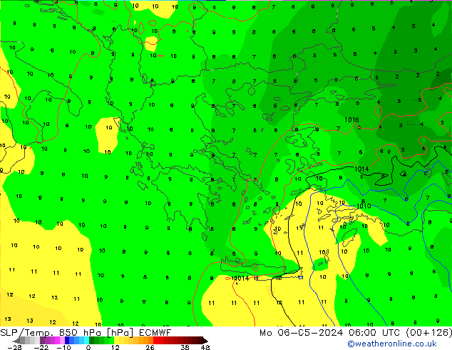 SLP/Temp. 850 hPa ECMWF Po 06.05.2024 06 UTC