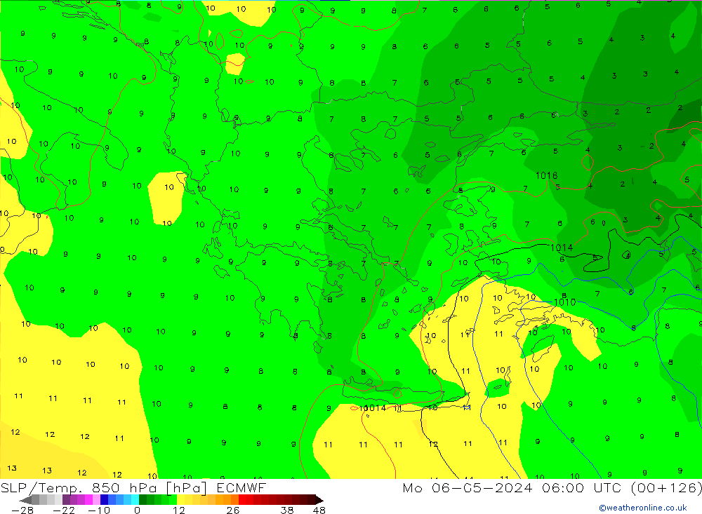 SLP/Temp. 850 hPa ECMWF Po 06.05.2024 06 UTC