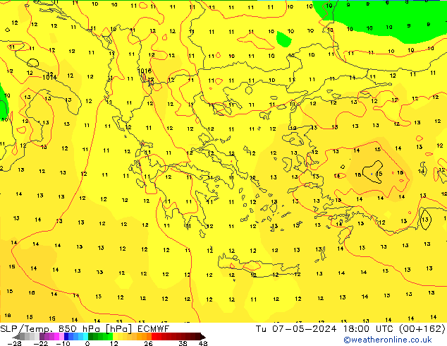 SLP/Temp. 850 hPa ECMWF Tu 07.05.2024 18 UTC