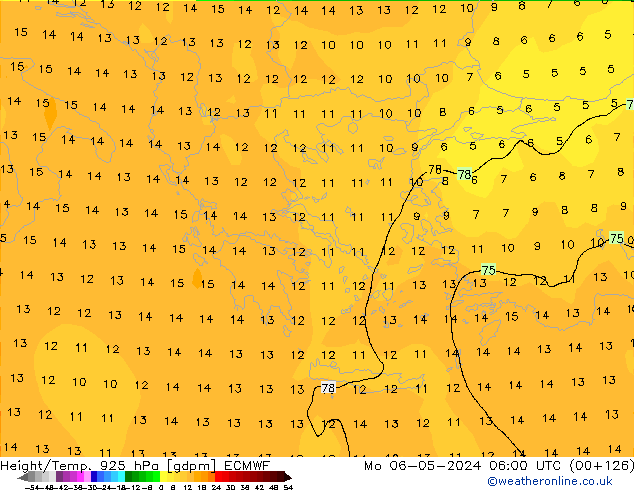 Height/Temp. 925 hPa ECMWF Po 06.05.2024 06 UTC