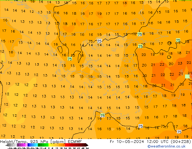 Yükseklik/Sıc. 925 hPa ECMWF Cu 10.05.2024 12 UTC