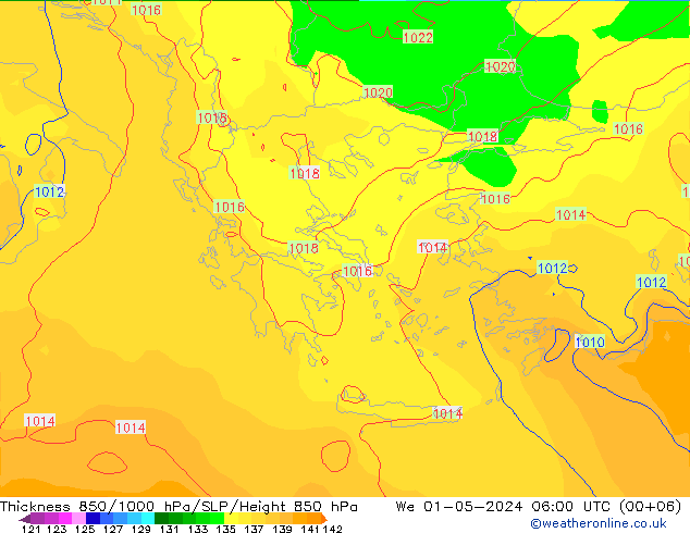 Thck 850-1000 hPa ECMWF St 01.05.2024 06 UTC