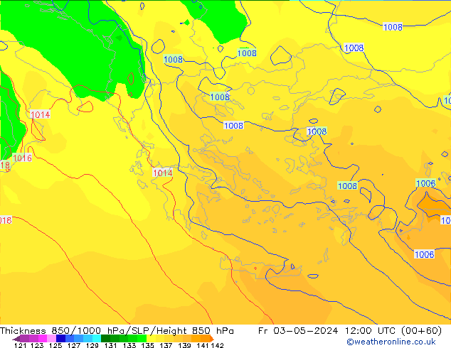 Thck 850-1000 hPa ECMWF ven 03.05.2024 12 UTC