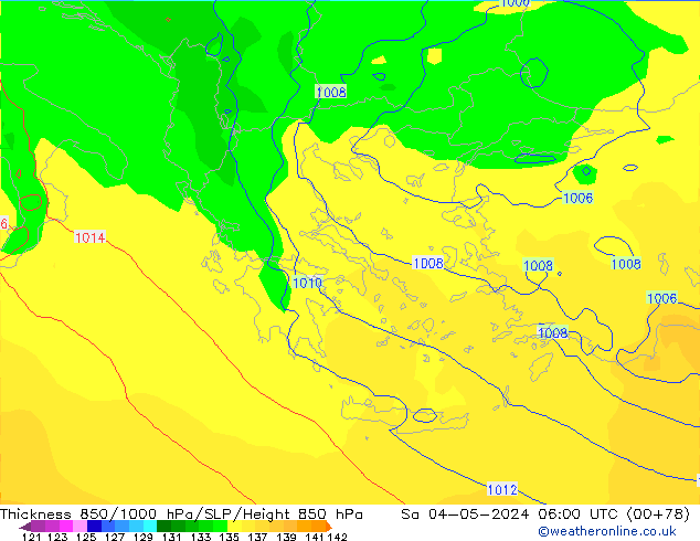 Dikte 850-1000 hPa ECMWF za 04.05.2024 06 UTC