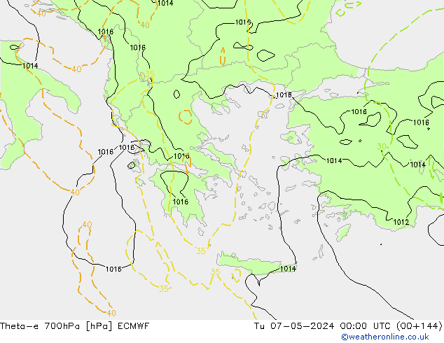 Theta-e 700hPa ECMWF Tu 07.05.2024 00 UTC