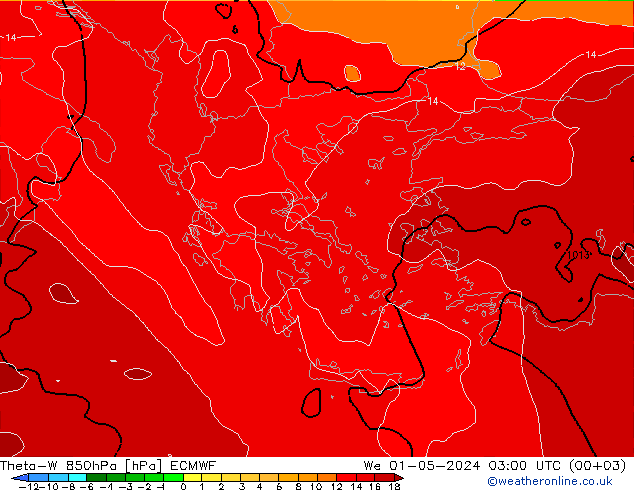 Theta-W 850hPa ECMWF mer 01.05.2024 03 UTC