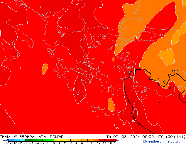 Theta-W 850hPa ECMWF Út 07.05.2024 00 UTC