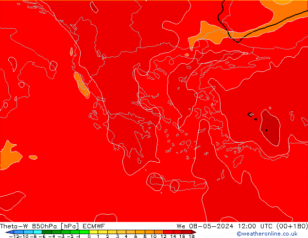 Theta-W 850hPa ECMWF wo 08.05.2024 12 UTC