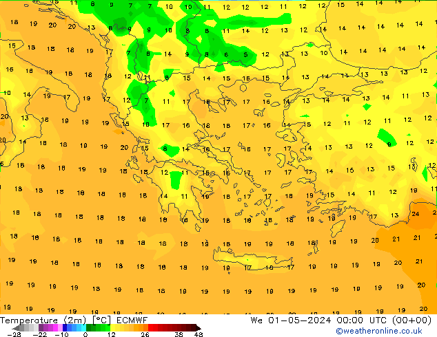 Temperature (2m) ECMWF St 01.05.2024 00 UTC