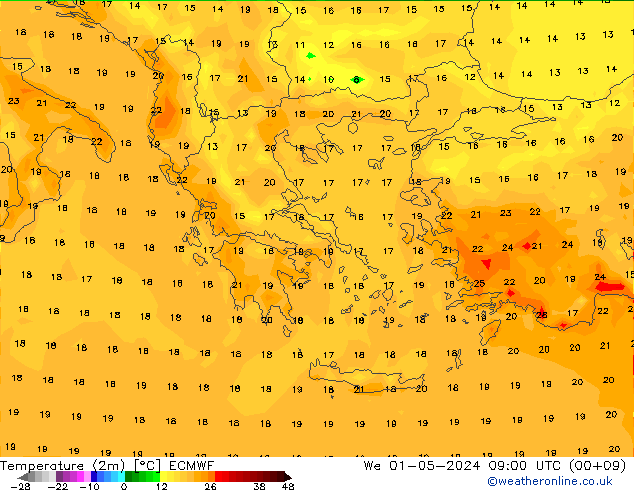 Temperature (2m) ECMWF We 01.05.2024 09 UTC