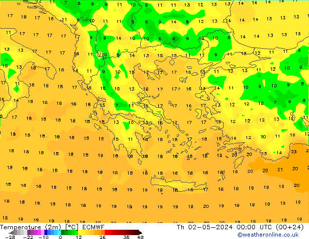 Temperature (2m) ECMWF Th 02.05.2024 00 UTC