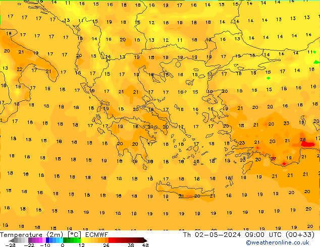 Temperature (2m) ECMWF Th 02.05.2024 09 UTC