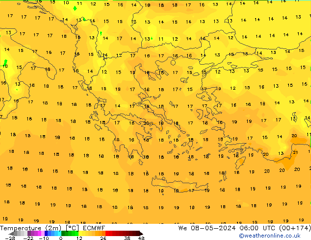 Sıcaklık Haritası (2m) ECMWF Çar 08.05.2024 06 UTC