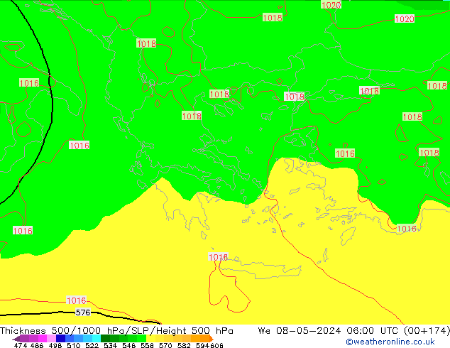 500-1000 hPa Kalınlığı ECMWF Çar 08.05.2024 06 UTC