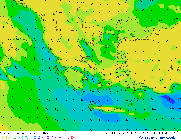 Rüzgar 10 m ECMWF Cts 04.05.2024 18 UTC