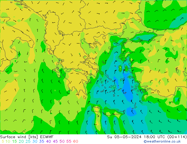 Surface wind ECMWF Su 05.05.2024 18 UTC