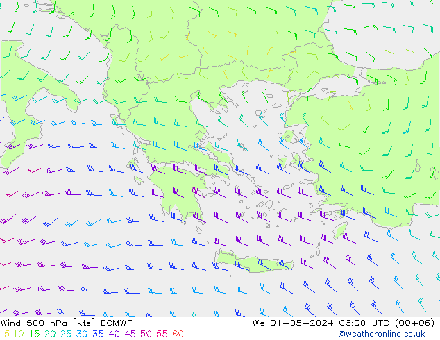 Wind 500 hPa ECMWF We 01.05.2024 06 UTC