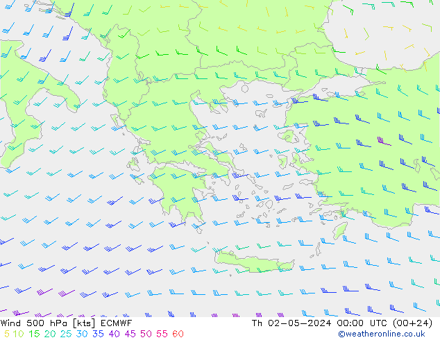 Vento 500 hPa ECMWF Qui 02.05.2024 00 UTC