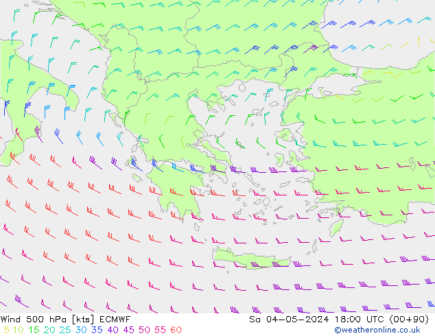 Rüzgar 500 hPa ECMWF Cts 04.05.2024 18 UTC