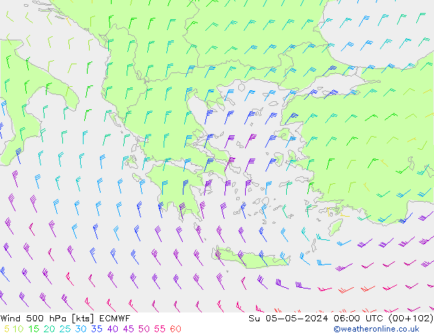 Viento 500 hPa ECMWF dom 05.05.2024 06 UTC