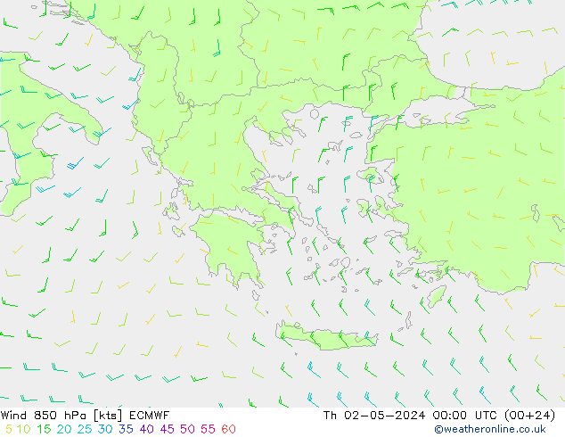 Wind 850 hPa ECMWF Th 02.05.2024 00 UTC