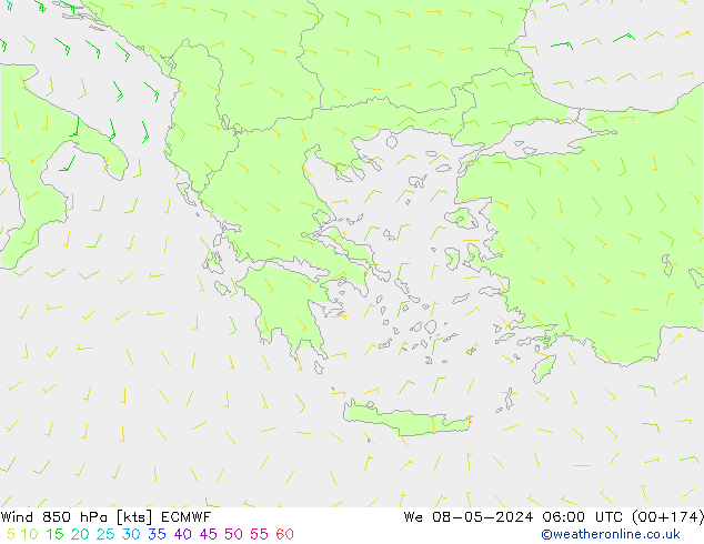 Rüzgar 850 hPa ECMWF Çar 08.05.2024 06 UTC