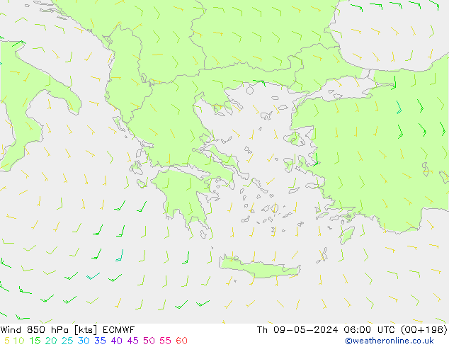 Vent 850 hPa ECMWF jeu 09.05.2024 06 UTC