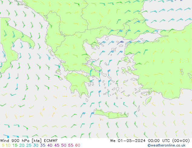 Wind 900 hPa ECMWF St 01.05.2024 00 UTC