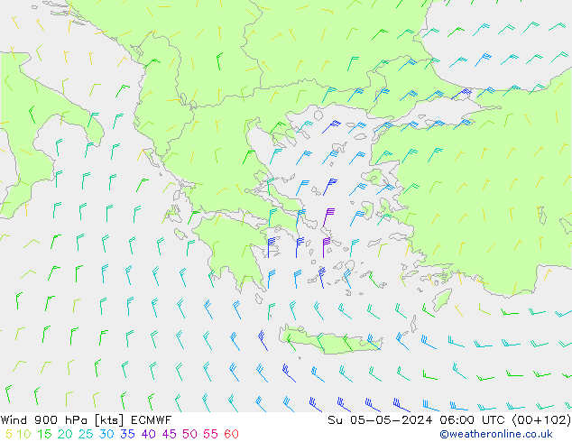 Wind 900 hPa ECMWF Su 05.05.2024 06 UTC