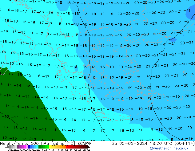 Height/Temp. 500 hPa ECMWF nie. 05.05.2024 18 UTC