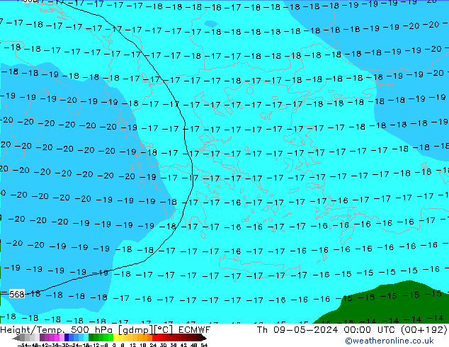 Z500/Rain (+SLP)/Z850 ECMWF gio 09.05.2024 00 UTC