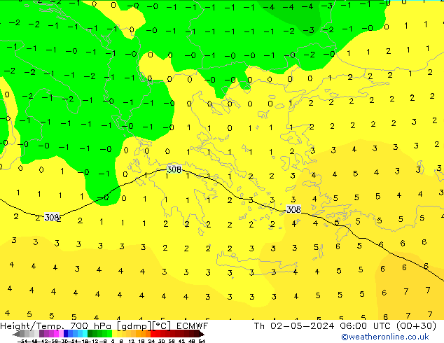 Height/Temp. 700 hPa ECMWF  02.05.2024 06 UTC