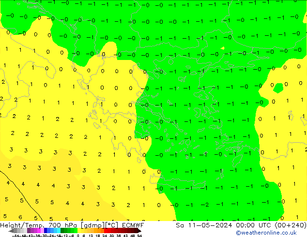 Hoogte/Temp. 700 hPa ECMWF za 11.05.2024 00 UTC