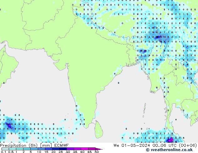 Precipitation (6h) ECMWF We 01.05.2024 06 UTC