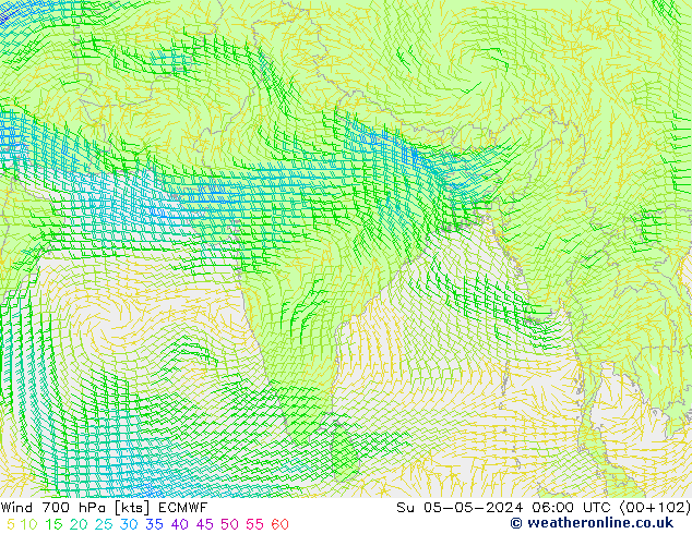 Wind 700 hPa ECMWF zo 05.05.2024 06 UTC