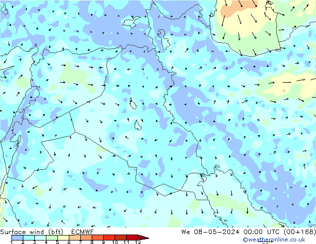 Surface wind (bft) ECMWF St 08.05.2024 00 UTC