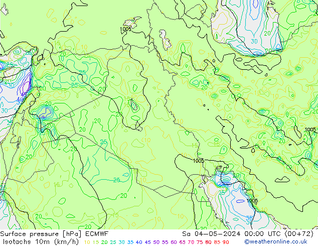 Eşrüzgar Hızları (km/sa) ECMWF Cts 04.05.2024 00 UTC