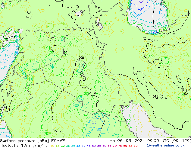 Isotachen (km/h) ECMWF ma 06.05.2024 00 UTC