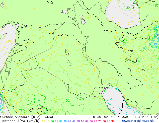Isotachen (km/h) ECMWF do 09.05.2024 00 UTC