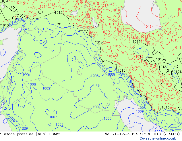 Luchtdruk (Grond) ECMWF wo 01.05.2024 03 UTC